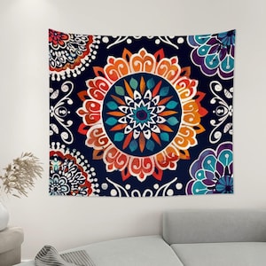 Colorful Mandala Tapestry: Boho Meditation Room Wall Art