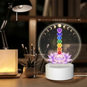 Lámpara nocturna Chakra Lotus, lámpara acrílica de siete brazos, decoración para sala de meditación, luz para altar de yoga. imagen 2