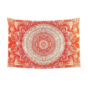 Orange and White Mandala Wall Tapestry – Lightweight Horizontal Home Art Decor, Boho Bedroom & Living Room Hanging, Meditation Yoga Backdrop