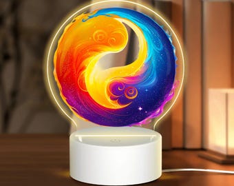 Celestial Sun Moon Yin Yang Acrylic Night Light, Cosmic Balance Decor decorative light