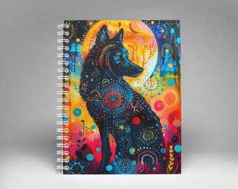 Colorful Wolf Spiral Notebook: Intricate Ink-Wash Design