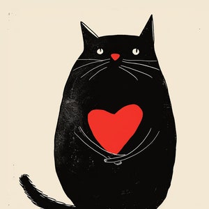 Cartão de Dia dos Namorados de Gato Preto para Imprimir - Bonito e Engraçado Download Instantâneo para Amantes de Gatos