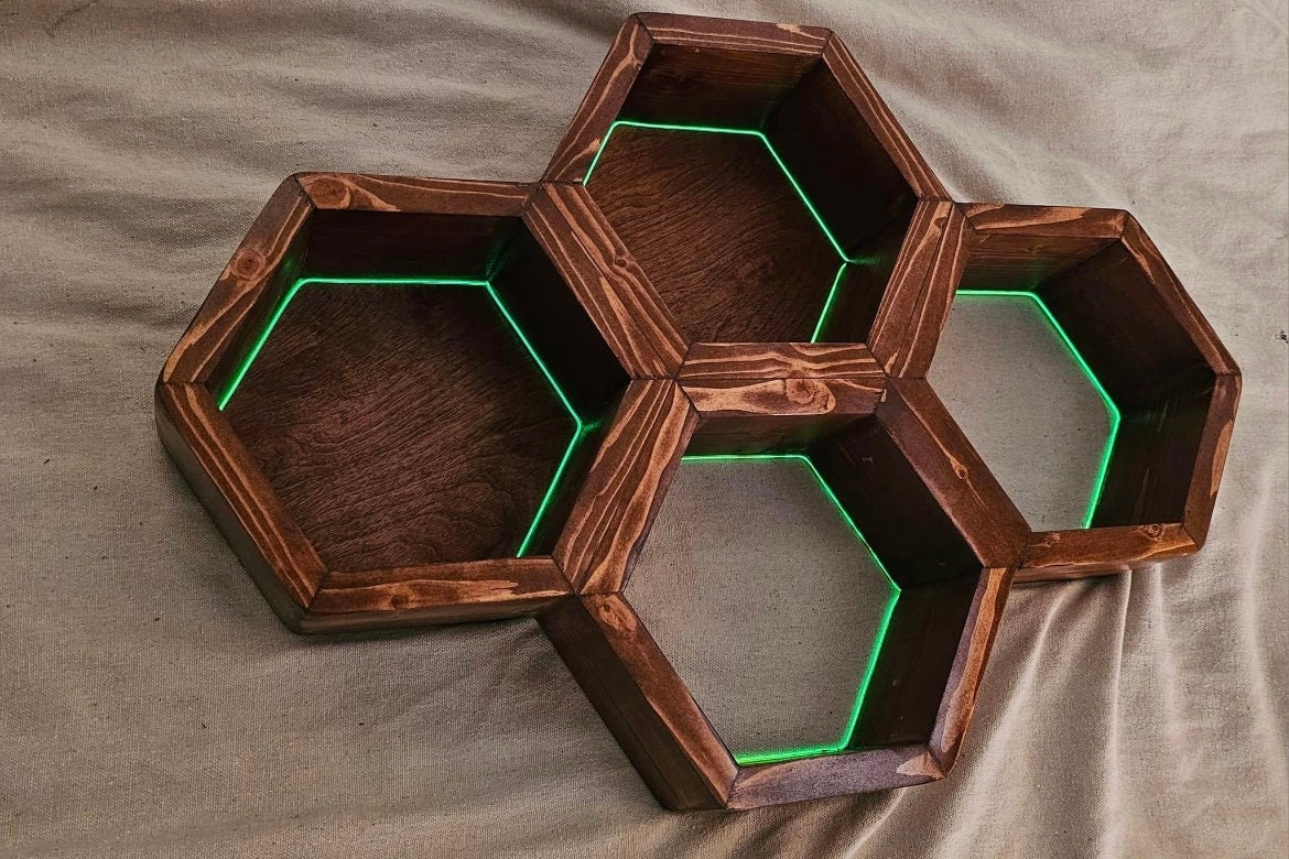 Painted Wooden Floating Honeycomb // Hexagon Natural Wood - Etsy