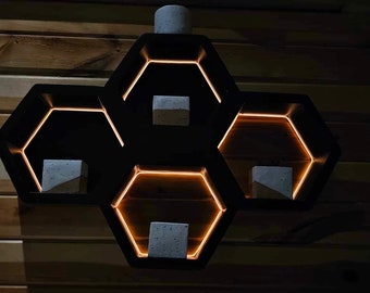 Handcrafted Wooden Honeycomb Shelves with LED Lights!! 3.5” Depth Comes In Any Color of Wood and Lights