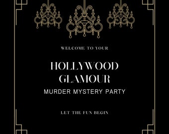 Hollywood Glamour Murder Mystery Party Canva Template (PDF Download)