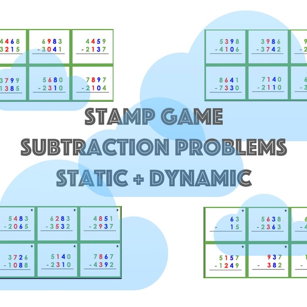 Montessori Stamp Game Subtraction Cards (Static + Dynamic)