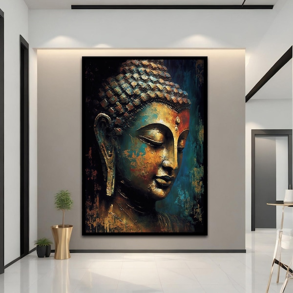 Arte de pared de lienzo de Buda, lienzo con estampado de buda, arte de pared de buda, lienzo de buda, impresión de lienzo de meditación de buda,