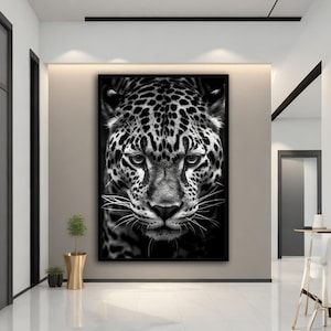 Black and white leopard canvas print, leopard canvas wall art, leopard poster print, leopard wall decor, leopard wall art,