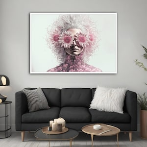 Flower woman modern wall art, woman with flower head canvas painting, abstract woman canvas print, abstract flower woman wall art