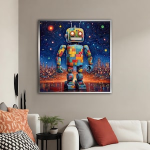 Lienzo de graffiti de robot colorido, arte de pared de robot de graffiti, arte abstracto de pared de habitación infantil, cartel de habitación infantil de graffiti, impresión de lienzo de graffiti,
