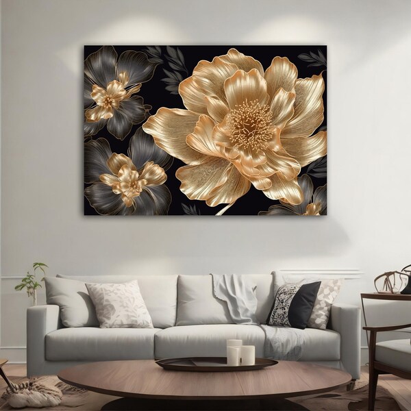 Canvas Wall Art Flowers With Gold - Etsy