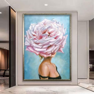 Flower woman wall art, rose woman canvas, woman with flower head canvas painting, woman canvas print, abstract flower woman wall art,