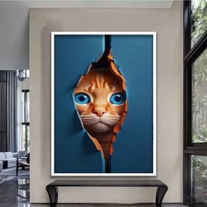Cute cat canvas wall art, cute cat wall art, animal canvas, blue eyed cat canvas print, cat canvas, cat wall decor, colorful cat poster,