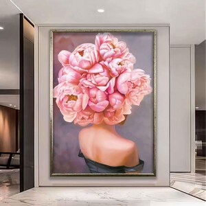 Flower woman modern wall art, woman with flower head canvas painting, abstract woman canvas print, abstract flower woman wall art