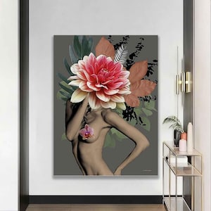 Flower woman modern wall art, woman with flower head canvas painting, abstract woman canvas print, abstract flower woman wall art