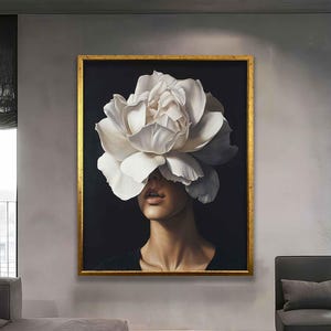 Flower woman modern wall art, woman with flower head canvas painting, abstract woman canvas print, abstract flower woman wall art