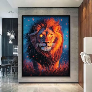 Muurkunst leeuw, leeuw kunst canvas muurkunst woonkamer decor, wilde dieren kunst, dierenportret canvasafdruk, extra grote muurkunst