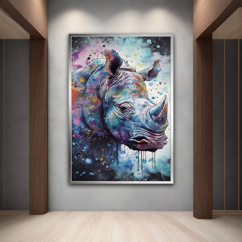 Colorful Rhino Canvas Wall Art, Colorful Rhino Wall Decor, Rhino Canvas Wall Art, Animal Canvas