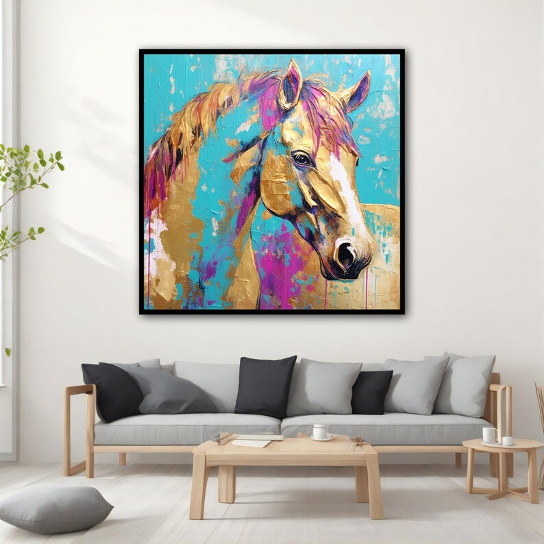 Colorful Horse Canvas Wall Art, Horse Wall Art, Animal Canvas, Colorful