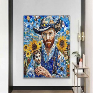 Van Gogh Style Wall Art, Van Gogh Canvas, Mosaic Van Gogh canvas, sunflower mosaic canvas, mosaic wall art, mosaic canvas, sunflower canvas,