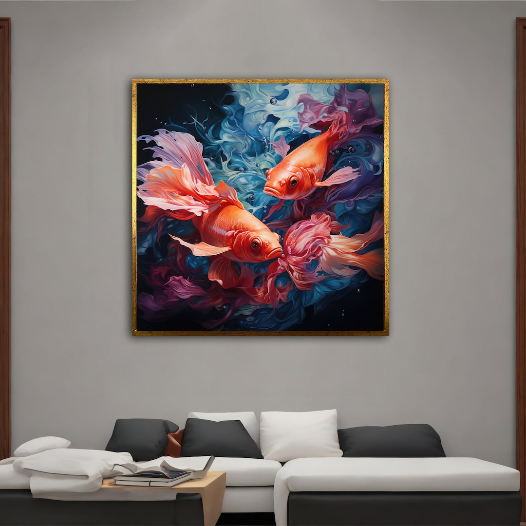Koi Fish Canvas Painting, Goldfish Art, Fish Poster, Animal Wall Decor ...