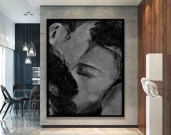 Abstract romantic canvas wall art, lovers canvas print, couple abstract art, romantic couple painting, abstract couple canvas