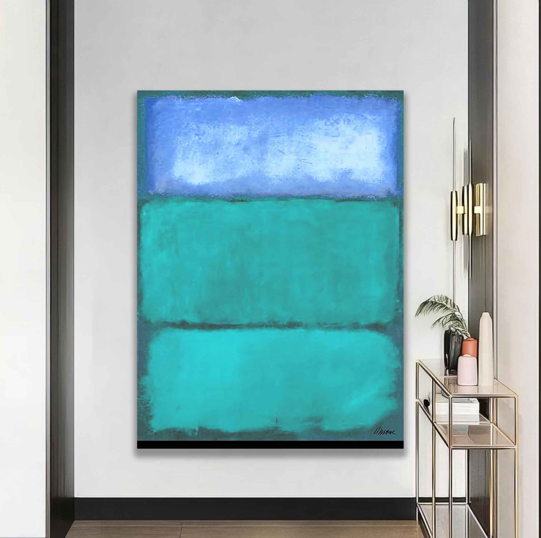 マーク ロスコの青とターコイズ キャンバス ウォール アート、マーク ロスコの作品、抽象芸術、ターコイズ抽象画、ターコイズ アート