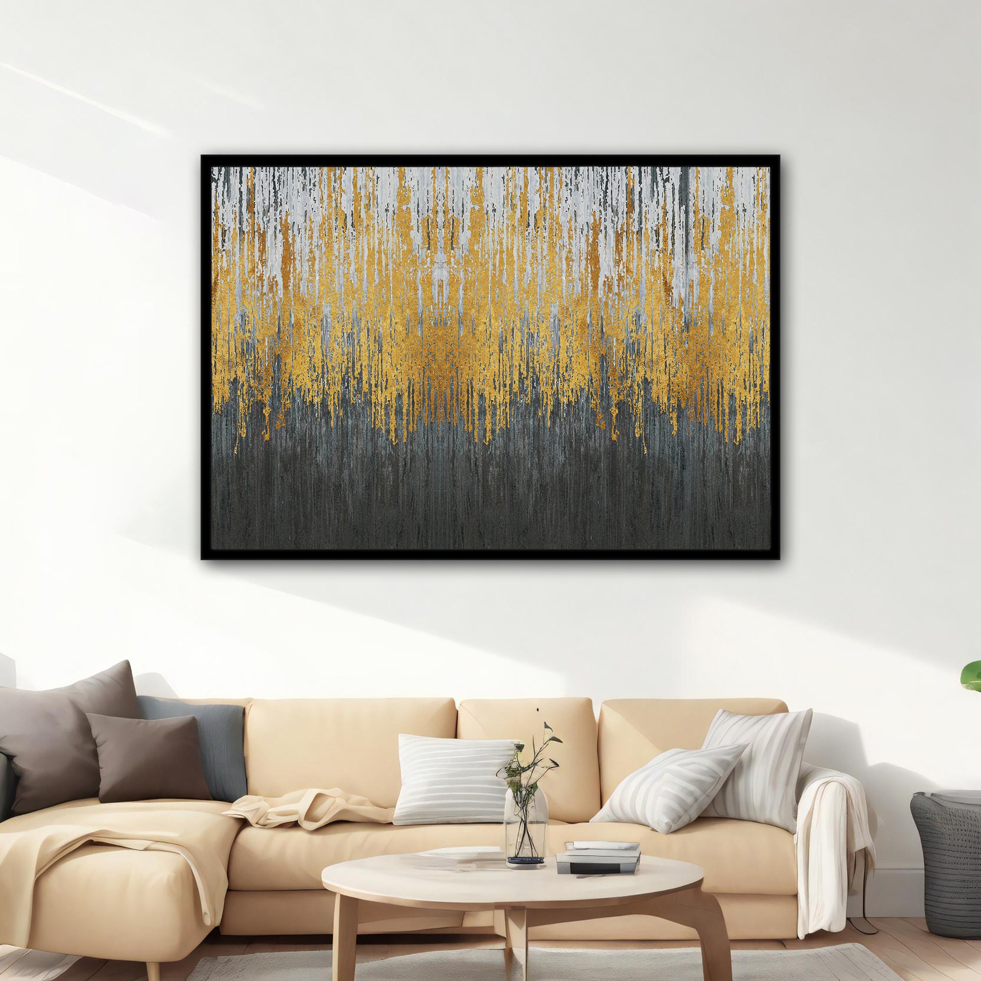 Gold and Black Abstract Canvas Painting, Modern Abstract Painting, Gold