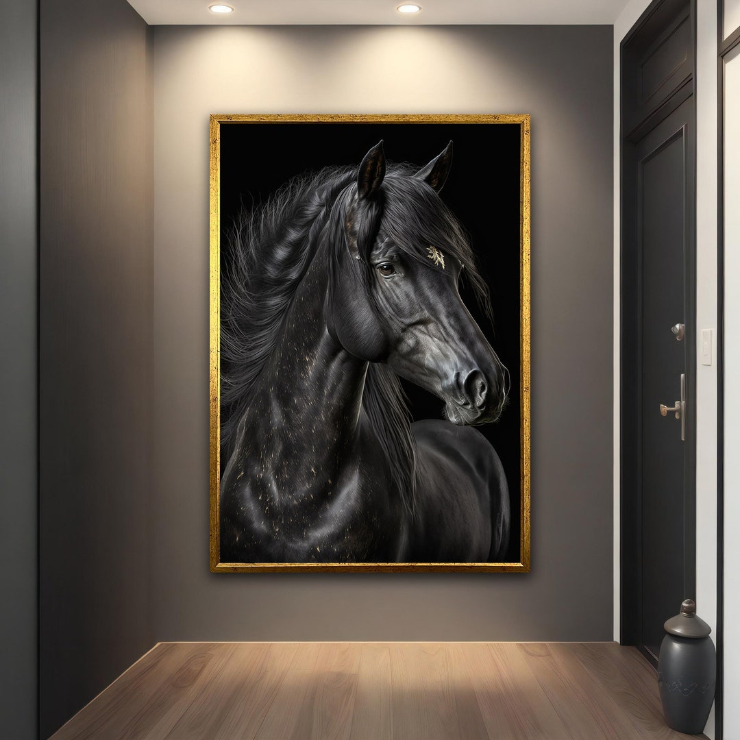 Black and Gold Horse Canvas Print, Horse Wall Art, Animal Canvas
