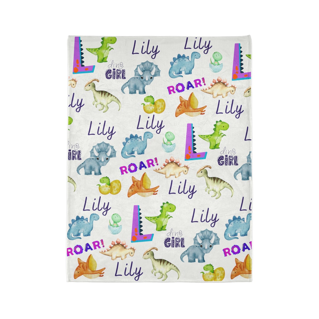 Custom Girl Dinosaur Blanket, Custom Dino Blanket, Personalized Dino