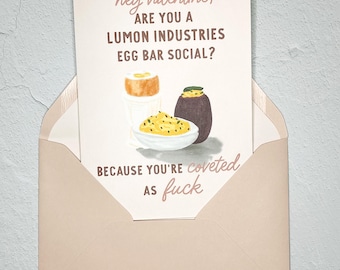 Cheeky Valentine Card | Severance TV Inspired | Coveted AF Egg Bar| Lined Envelope Included
