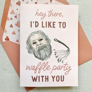 Printable Waffel Party Karte | Mysterious Work TV-Show Themed Grußkarte | Last Minute Geschenk für Innie | Digitaler Download für Outie