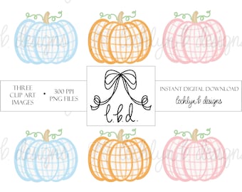 Clip art di zucca a quadretti ad acquerello / PNG autunnale (download digitale)