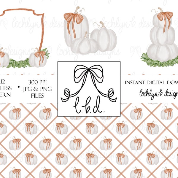 Watercolor Pumpkins Clip Art | Fall Clipart | Autumn Watercolor Clipart | Digital Paper | Monogram Crest | Wedding Crest | Instant Download
