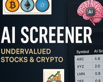 AI Stock & Krypto Screener Excel | Werkzeug zur Kapitalanlage | Automatisierte unterbewertete Tabelle | Professioneller Portfolio Tracker
