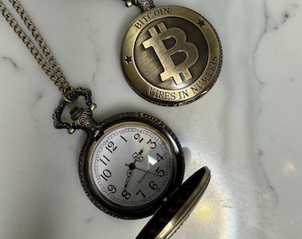 Bronze Bitcoin Taschenuhr Anhänger | Krypto Geschenke & Souvenirs | Währung Quarzuhr | BTC