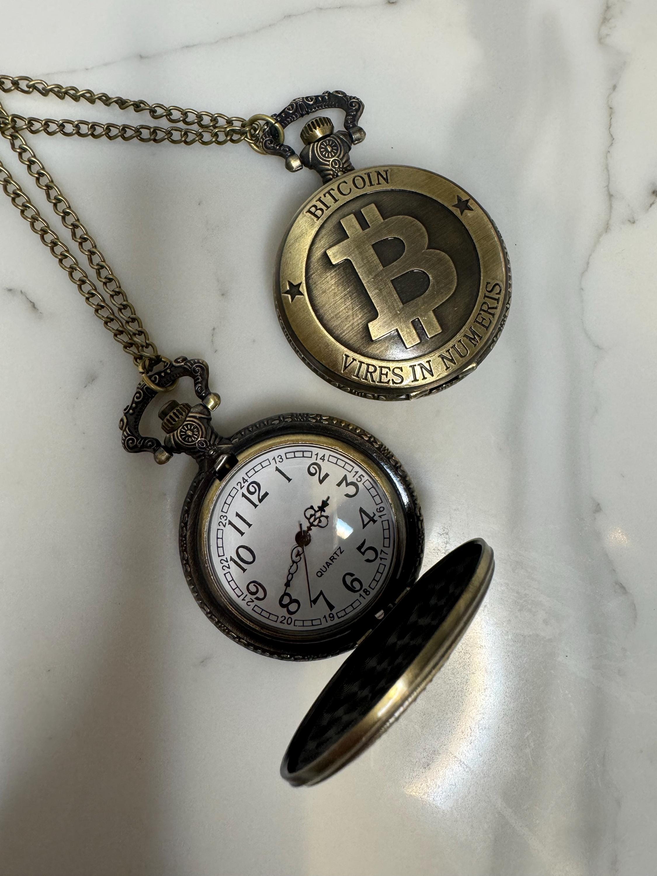 ブロンズビットコイン懐中時計ペンダント | 暗号通貨ギフト&お土産 | 暗号通貨クォーツ時計 | BTC