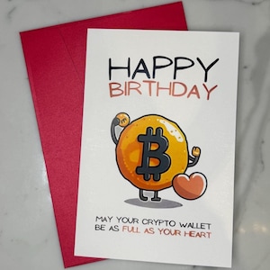 Lustige digitale Karte zum Geburtstag | Bitcoin Brieftasche Gruß | “Möge deine Krypto-Geldbörse so voll sein wie dein Herz” | Blockkette Geschenk