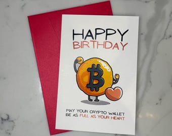 Lustige Bitcoin Geburtstagskarte: Krypto-Geldbörsen-Grußkarte mit rotem Umschlag