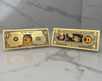 DOGECOIN Physical Bank Note | Gold Plated Cryptocurrency | DOGE & Crypto Money | Commemorative Collectible | Crypto Gifts