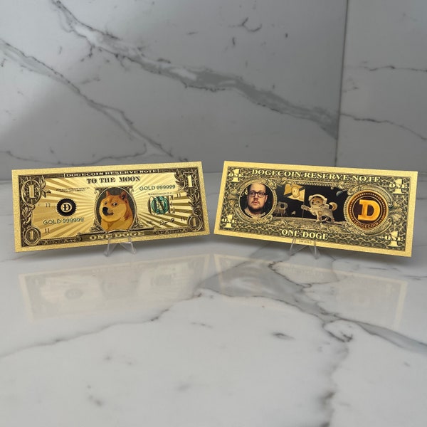 DOGECOIN Physical Bank Note | Gold Plated Cryptocurrency | DOGE & Crypto Money | Commemorative Collectible | Crypto Gifts