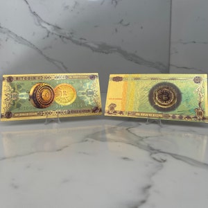 Nota de banco física de 100 BITCOIN | Criptomoeda banhada a ouro | BTC e dinheiro criptográfico | Colecionável comemorativo | Presentes criptográficos