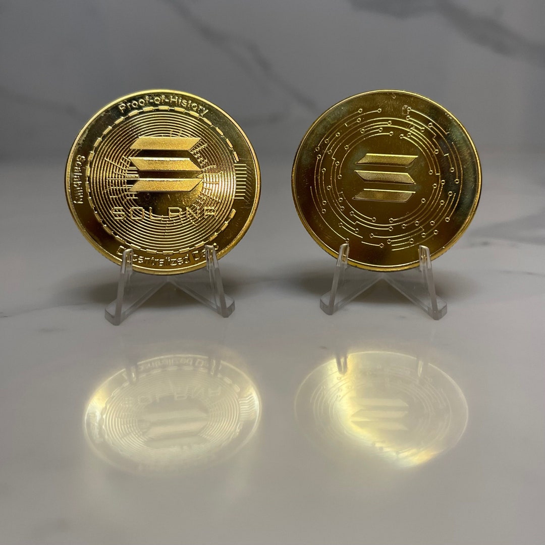 Solana Cryptocurrency Coins SOL Coin Physical Commemorative Coin - 2 Pcs  Solana Cryptocurrency Replica Gold Plated Cryptocurrency Collectible