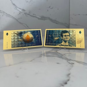 ETHEREUM Physical Bank Note | Gold Plated Cryptocurrency | ETH & Crypto Money | Commemorative Collectible | Crypto Gifts
