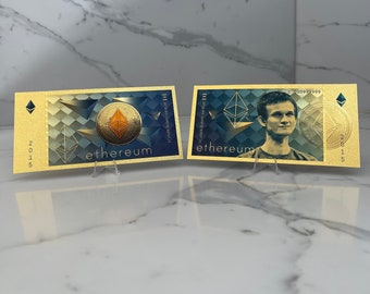 ETHERUM Physische Banknote | Vergoldete Währung | ETH & Krypto-Geld | Gedenk Sammlerstück | Krypto-Geschenke