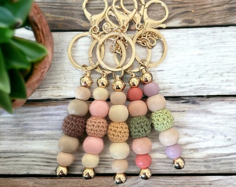 Crochet Bead Bar Keyring, Bar keychains, key accessories, Student Gift, Graduation Gift, Silicone Beads