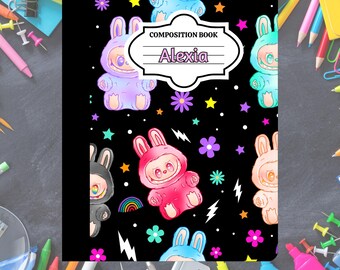 Personalized Composition Book, Back To School supplies, Labubu, Personalized Name and Initial, School Notebook, Cute Stationery Gift