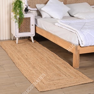 Alfombra de yute tejida a mano, rectangular, de yute natural, ecológica, vegana, para sala de estar, cálida
