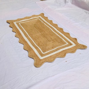 Jute Rug- Scalloped Rug, Jute Scalloped Rug, Bohemian Scallop Rug, Natural Jute Area Rug, Jute Rug Rectangular, Jute Scallop Rug, Custom Rug
