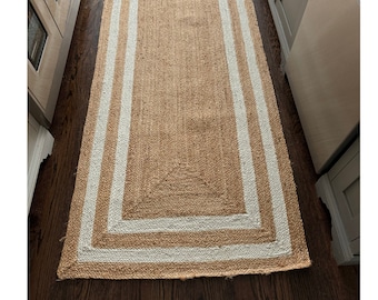 Handmade Jute Runner Rug: Braided Boho Decor, Custom Size